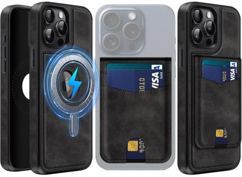 MOBESV 2-in-1 Magnetisch Handyhülle für iPhone 15 Pro Max mit Wallet Ständer, Lederhülle kompatibel mit MagSafe, Elegant Hülle mit Kartenhalter, Schwarz