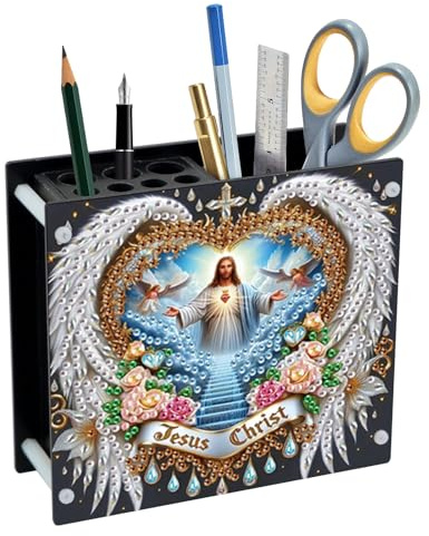 SHEGZHUC 13x11.8cm Diamond Painting Stiftehalter Schreibtisch Jesus Christus Organizer Diamant Malerei Stifte Organizer Stifteköcher Pinselhalter Spezialsteine Geschenke für Büro Schule Haushalt