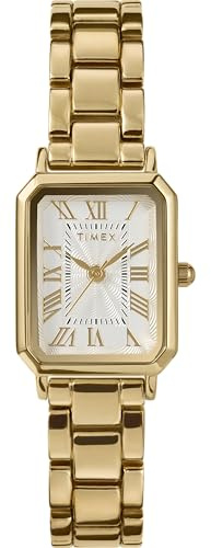 Timex Trend Damen-Armbanduhr, 21 mm, Armband aus goldfarbener Legierung, weißes Ziffernblatt, goldfarbenes Gehäuse TW2Y01200
