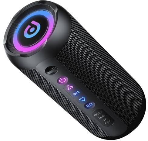 taopodo Enceinte Portable Bluetooth 5.4 sans Fil avec Bass Puissantes, 30W Enceinte Bluetooth, Autonomie 30 hrs, Lumières RGB, Appairage TWS, IPX7, AUX, TF, pour l'extérieur/La Fête/Voyage, Noir
