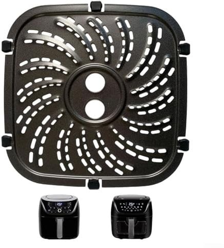 Air Fryer Grill Pan for PowerXL Air Fryers, Square Air Fryer Accessories Tray Grill Plate Crisper Plate Replacement Parts with Rubber Bumpers(19.4 * 19.2cm)