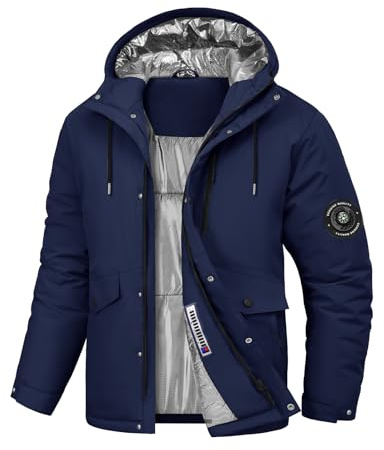 TOMEEK Winterjacke Herren Wasserdicht Skijacke Winddicht Warm Wintermantel Snowboardjacke Skianzüge Temperaturmessung Möglich mit Kapuze und Kompass(Marineblau,XXL)