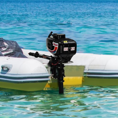 ROMYIX 2 Stroke Outboard Motor 1.45KW 52cc Portable Trolling Motor for Inflatable Boats & Fishing Boats, 0.34 Gallon Fuel Tank, Water Cooling System, 1100-1200RPM