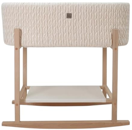 Wiklinopol Moseskorb Baby Cosy mit Gestell & Matratze – Stubenwagen aus Holz mit Schaukel-Funktion – Tragbarer Babykorb für Neugeborene – Inklusive Ablage für Zubehör – Farbe: Creme
