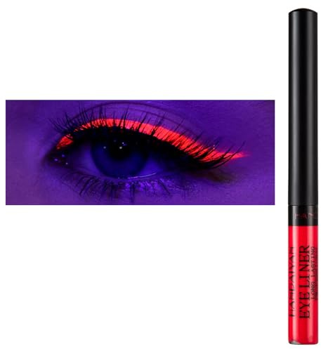 Eyeliner Wasserfest UV Glow Neon,Matte Liquid Eyeliner Set,Glühender Eyeliner Wischfest, Langanhaltend, Hohe Farbwiedergabe,Halloween Makeup Set Gift For Women-UV Rot