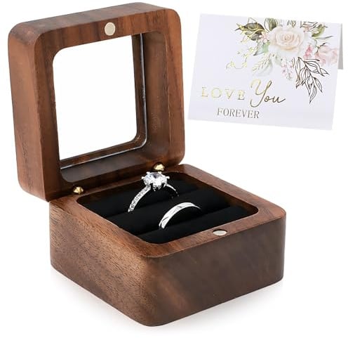 Rbleote Ringbox Hochzeit, Ringbox Holz Für 2 Ringe, 5,5 X 5,5 X 4 Cm, Magnetverschluss, Transparentes Fenster, Schwarzes Futter – Geeignet Für Heiratsanträge, Ring Box Hochzeit