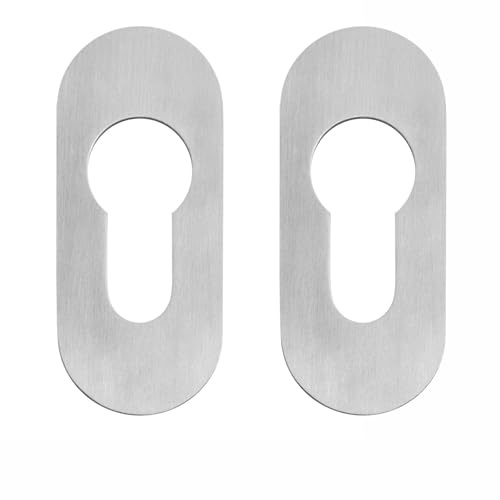 2er Set Tür-Rosetten oval für Zylinderschloss echt Edelstahl, 65 x 28 mm | Gebürstete Schlossrosetten mit 3M-VHB-Klebepad.