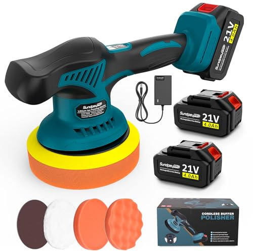 Polisseuse Voiture Sans Fil 21V, avec 2 Batteries 4000mAh & 8 Vitesses Réglables & 6000 tr/min, Polisseuse Orbitale pour Polisseuse Voiture, Nettoyage Carrosserie, Rénovation Bois & Meubles