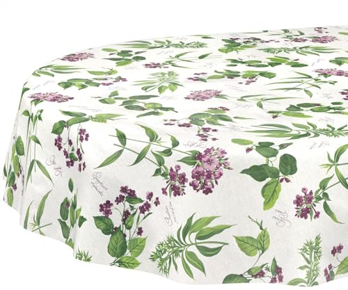 Wachstuchtischdecke Tischdecke abwaschbar Wachstischdecke pflegeleicht wasserabweisend Lotuseffekt Gartentischdecke Lavanda Oval 160 x 140 cm Schnittkante