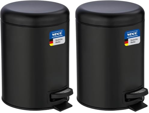 WENKO Treteimer Mod. Leman, 5 Liter, mit herausnehmbarem Einsatz, aus lackiertem Stahl, 21 x 24 x 28 cm, Schwarz (Packung mit 2)