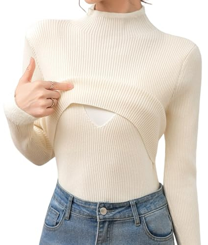 BELOWSYALER Still-Top-Pullover mit Schnellzugriffs-Reißverschluss, bequem zu tragen, nach der Geburt, maschinenwaschbar, Stoff für Pendeln im Winter