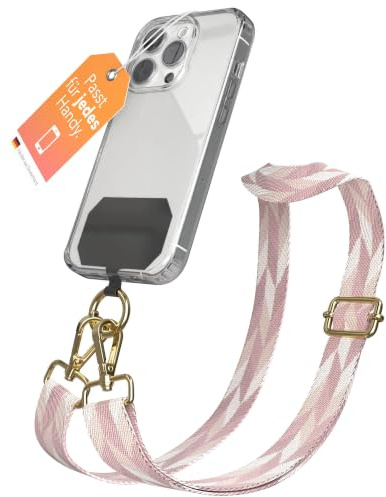 EAZY CASE - Handykette Universal zum Umhängen kompatibel mit jedem Handy Kette mit Hülle kombinierbar Handykordel Karabiner für Handyhülle Handyband zum Umhängen Mix - Rosa Metall Gold