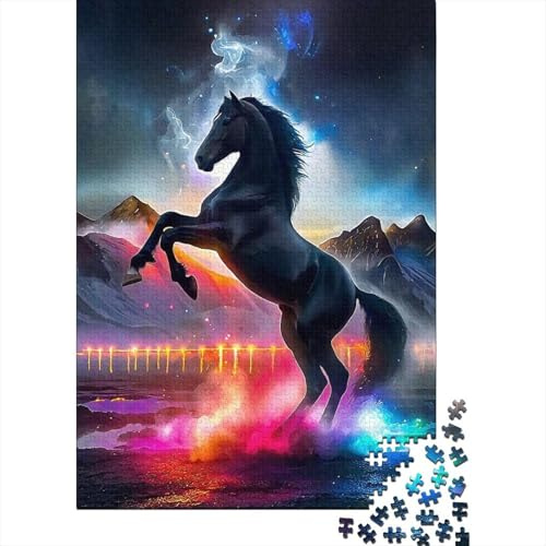 Schwarzes Pferd 1000 Teile Puzzle Papier Erwachsene Nachtlichter Puzzle für Erwachsene Entspannung Geschenk 38x26cm/1000pcs