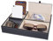ADEPTNA New Premium 5 Compartment Valet Tray - Premium Quality Black Textured Leather Table Desktop Dresser Wallet Office Jewellery Storage Tray