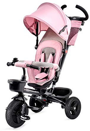 kk Kinderkraft Kinderkraft Dreirad 6 in 1 AVEO, Kinderdreirad, Jogger mit Zubehör, Klappbar, Dachfenster, Lenker, Unplattbar-Räder, Gummiräder, ab 9 Monate bis 5 Jahre, Zubehör, Rosa