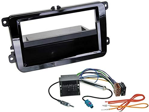 1 Din Radio Einbauset Blende Radioanschlusskabel Antennenadapter für VW Polo 6R Piano Black