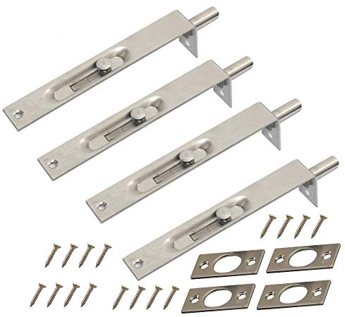 2 Pairs NUZAMAS Door Flush Bolt 6 inch (15cm) - Heavy Duty Stainless Steel Door Edge Lever Slide Bolt Latch Lock, Primary Secondary Doors, Double-Open Security