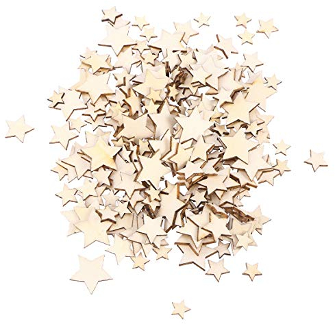 200 Stücke Holzsterne Holzscheiben Baumscheiben Naturholzscheiben für Weihnachtsbaum Anhänger Hochzeit Basteln DIY Baumschmuck Holz Streudeko Tischdeko Weihnachtsdeko (Stern)