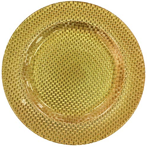 Glass Large Serving Plate Charger Plate Ornamental Plate Gold 33cm Chequered