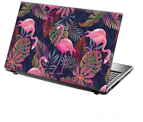 TaylorHe 13-14 inch Laptop Skin Vinyl Decal with Colorful Patterns and Leather Effect Laminate MADE IN England Tropical Flamingos