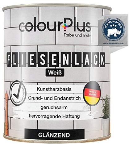 colourPlus® smalto per piastrelle (750ml, bianco) più lucido vernice per piastrelle 1K, bianca, resistente - dipingi con facilità le piastrelle - Made in Germany