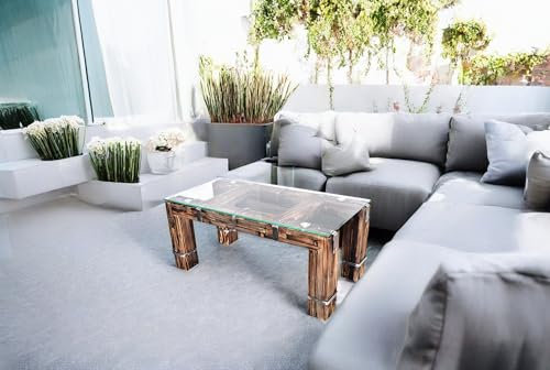 CHYRKA® Wohnzimmertisch Couchtisch Massivholz Metall Glastisch Holz Glas LEMBERG DROHOBYCZ Loft Handmade (Drohobycz-Natur, 90x60 cm H=50 cm)
