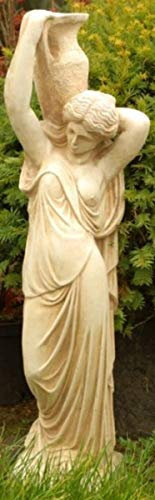 Casa Padrino Jugendstil Skulptur Frau mit Krug 22 x H. 90 cm - Gartendeko Figur, Farbe:Sandfarben