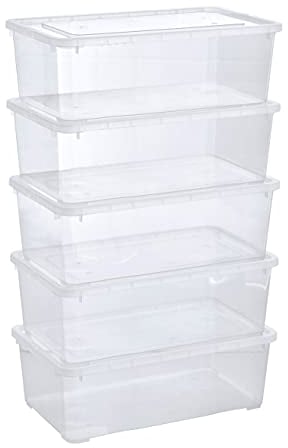 Grizzly Aufbewahrungsboxen 5 x 5 L mit Deckel transparent - Klarsichtboxen stapelbar mit Belüftung