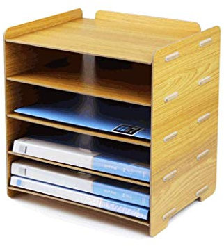 GJSN Bücherregal, Bücherregale, Desktop-Bücherregalhalter, Dateimanager-Bücherregal-Datenspeicherregal, 5-Lagiges Zeitungsständer,Teak Farbe