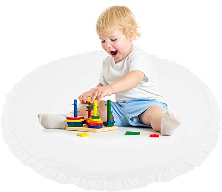 Krabbeldecke für Baby, Rund Weich Gepolstert Spieldecke aus Baumwolle, 2cm Dick Baby Spielmatte, 100 x 100 cm (weiß)