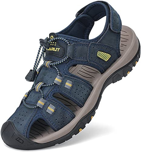 FLARUT Sandali Estivi Uomo Esterni PelleTraspirante Sandali Sportivi Scarpe da Trekking Passeggiata Fisherman Casual Sneakers Antiscivolo(Blu,43)
