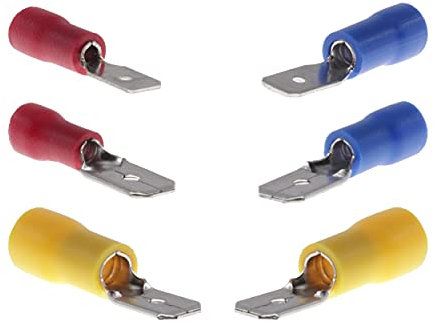Flachsteckhülsen Vollisoliert mit Querschnitt von 0,5mm² - 6 mm² Kabelschuhe Kabel männliche Steckverbinder Sortiment Set 10-100 Stück (50, Rot: 6,3mm / 0,5-1,5 mm²)