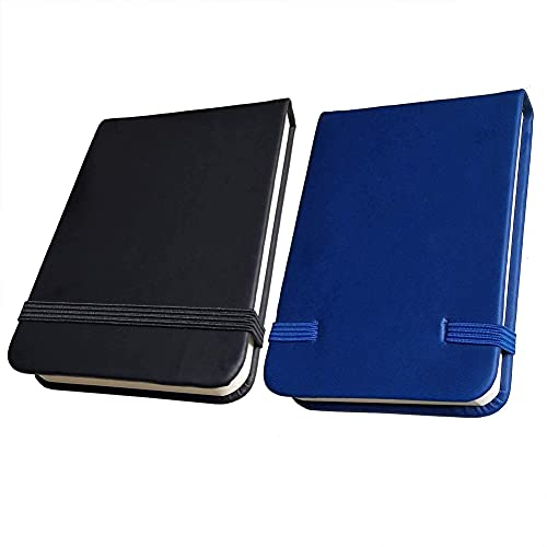 2 Stück Notizblöcke im Taschenformat, A7, PU-Leder, Hardcover, Tagebuch, Notizblöcke, liniert, blanko, 96 Blatt, elastischer Verschluss