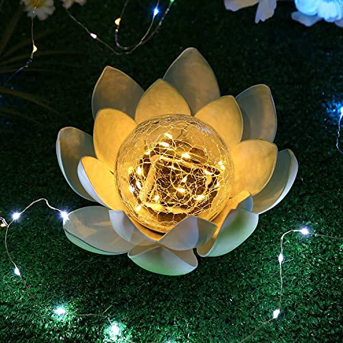 Ndier Lampe Solaire Fleur de Lotus,Décoration Solaire Craquelé Ambre Lampe,D'extérieur Lotus étanche en Lampe,Lampes Décoratives Pour Jardin, Clôture, Pelouse Chemin-Vert