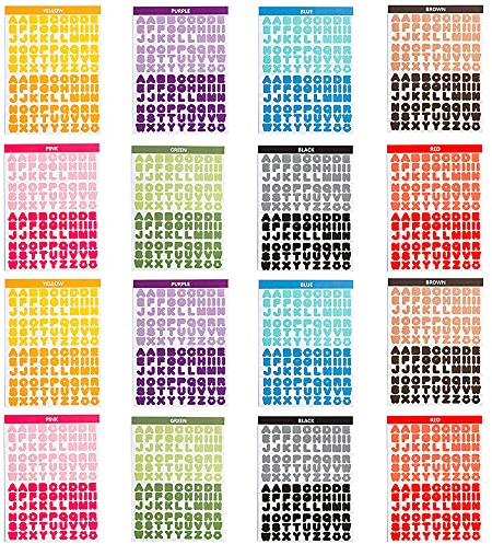 8 Blätter Alphabet Buchstaben Aufkleber, Bunt Selbstklebend Zahlen Buchstaben, Selbstklebende Alphabet Aufkleber, Selbstklebende Fun Stickers, 8 Farben, für Scrapbooking, Grußkartendekoration