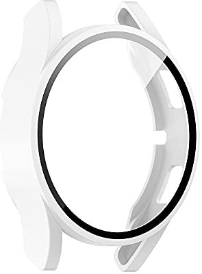 Apbands Hartes PC-Gehäuse mit Displayschutz aus gehärtetem Glas Kompatibel für Samsung Galaxy Watch 4 44mm 40mm Rundum-Displayschutz Anti-Fall Schutzhülle Hülle Weiß Galaxy Watch 4 40mm