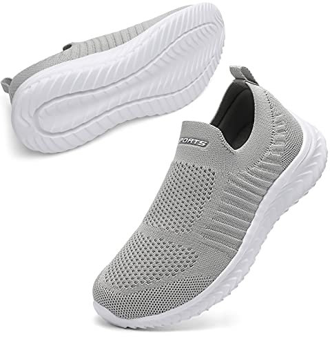 STQ Zapatillas de Deporte para Mujer Tela Malla Deslizante Running Ligero Comodos Sin Cordones Tenis Zapatos Gris 37 EU