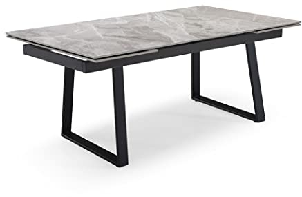 Meubletmoi Dakota 02 Esstisch, ausziehbar, 160/240 cm, Keramik, italienisch, Marmorgrau glänzend und Metallschlitten