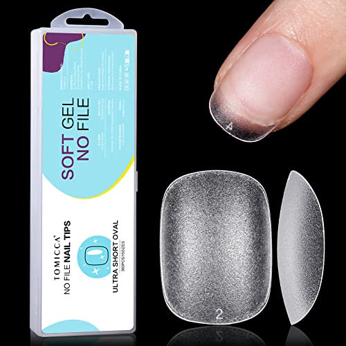 TOMICCA Extra Short Oval Nail Tips - 360Pcs Soft Gel, 15 Sizes Double-sided Matte No File, Acrylic Full Cover Short Gel Tips for Nail Extensions