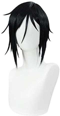 Dagua Cosplay Perücke,Black Butler Sebastian Michaelis Cosplay Perücke,Short Black Perücke,Mit Kostenloser Perückenkappe,Halloween Kostüm Perücke,für Party Karneval Weihnachten