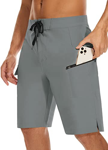 MIVEI 22 Men's Board Shorts Swimwear No Mesh Lining - Long Swim Trunks Surf Shorts Bathing Suit with Zipper Pocket UPF50+