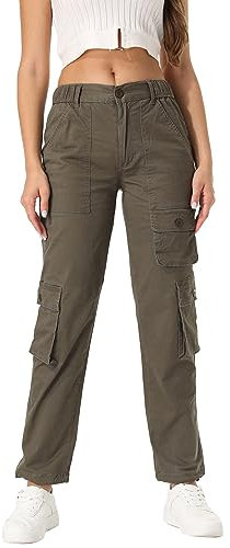 Damen Baumwolle Casual Military Army Cargo Combat Arbeitshose mit 8 Taschen, Grau Grün-b, 46