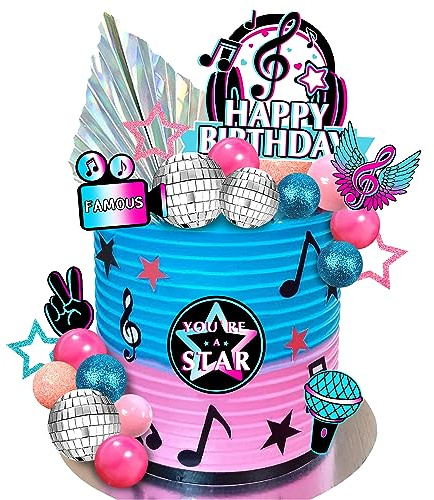 Lot de 30 décorations de gâteaux musicales pour fête d'anniversaire musicale sur le thème du karaoké (style 1)