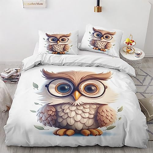 GEDAEUBA Eule Bettwäsche 155x220 Sommer - Kinder Bettbezug 155x220 3 teilig, Wendebettwäsche und Kissenbezug 80x80, Weiche & Atmungsaktive Mikrofaser Bettwäsche-Sets mit Reißverschluss