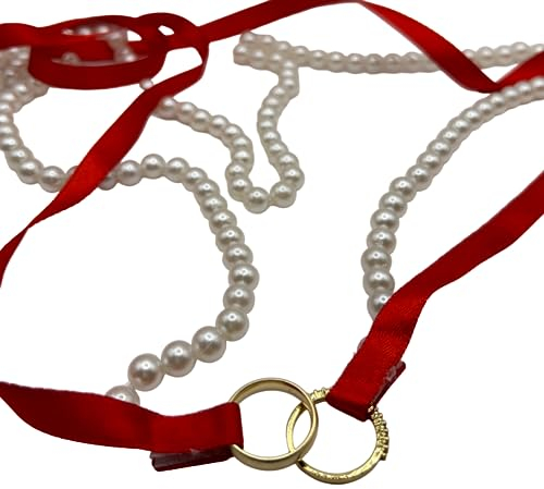 ErYa Elegantes Verlobungsband, Ringband mit Perlen - Nisan Kurdelesi, Söz Yüzük, Incili Kurdelesi Verlobung, Hochzeit, Wedding, Standesamt (Rot)