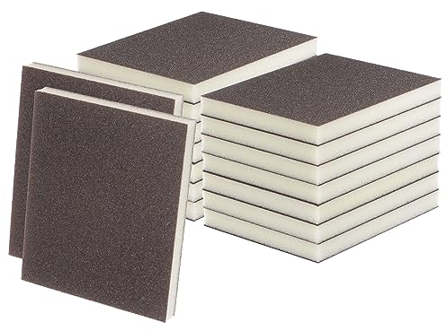 sourcing map 16pcs Fine Sanding Sponge Blocks 240-320 Grit Foam Sanding Block Pad for Polishing Kitchen Metal Wood Drywall, 120x100x12mm, Brown