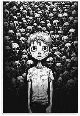 AYAROS Scary Boy bedruckte Leinwand Poster Horror Dark Style Skelette Comic Wanddekoration geeignet für Wohnzimmer Schlafzimmer