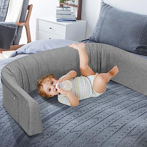 Tubiaz Griglia di protezione per il letto, 200 cm, per bambini, deformabile, protezione per bordi del letto, regolabile in altezza, ringhiera di sicurezza, letto per bambini, colore: grigio