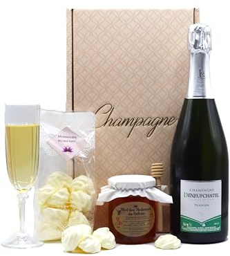 Coffret Champagne BRUT AOC, 75cl, Colis cadeau gourmand, Meringues et miel, Direct Productrice, Origine France