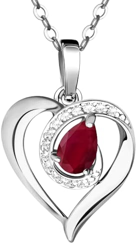 Limana Damen Herzkette echter Rubin 925 Silber Kette Herz mit roten Edelstein Anhänger 45-50cm Geschenk für Frauen Ehefrau Freundin (Echter roter Rubin/Silber)